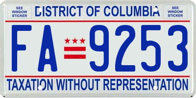 DC license plate FA9253