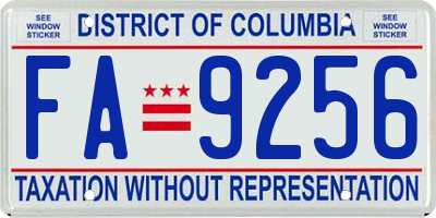 DC license plate FA9256