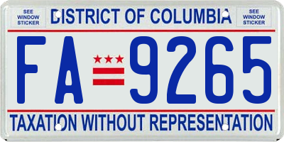 DC license plate FA9265