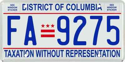 DC license plate FA9275