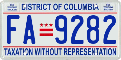 DC license plate FA9282