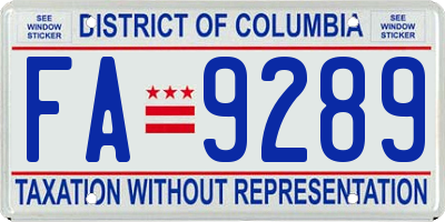 DC license plate FA9289