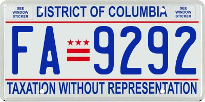 DC license plate FA9292