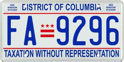 DC license plate FA9296