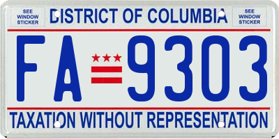 DC license plate FA9303