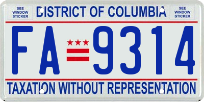 DC license plate FA9314