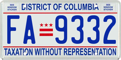 DC license plate FA9332