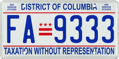 DC license plate FA9333