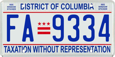 DC license plate FA9334