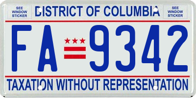 DC license plate FA9342