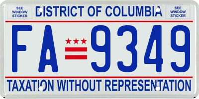 DC license plate FA9349