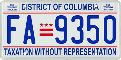 DC license plate FA9350