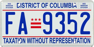 DC license plate FA9352