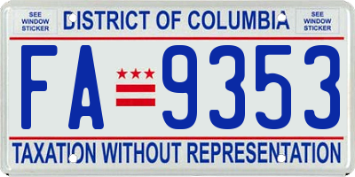 DC license plate FA9353