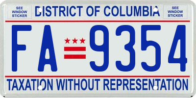 DC license plate FA9354