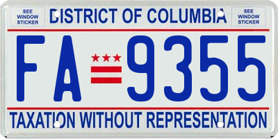 DC license plate FA9355