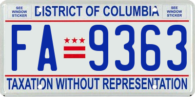 DC license plate FA9363