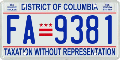 DC license plate FA9381