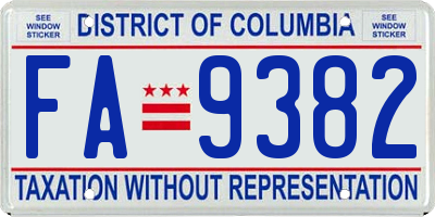 DC license plate FA9382