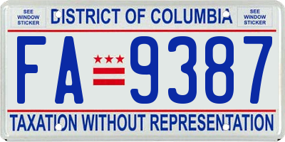 DC license plate FA9387