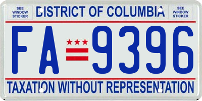 DC license plate FA9396