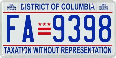 DC license plate FA9398