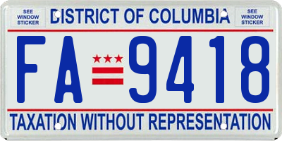 DC license plate FA9418