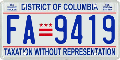 DC license plate FA9419