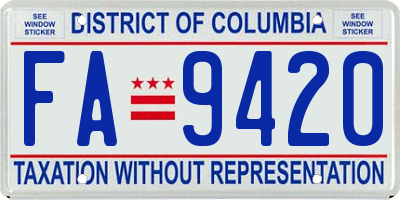 DC license plate FA9420