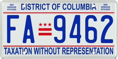 DC license plate FA9462