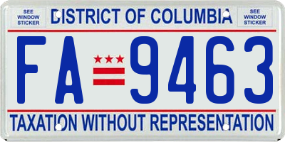 DC license plate FA9463