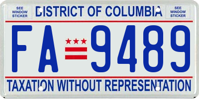 DC license plate FA9489