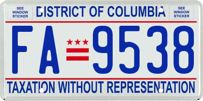 DC license plate FA9538