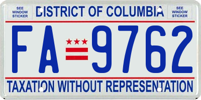 DC license plate FA9762