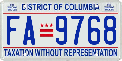 DC license plate FA9768