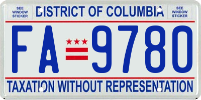 DC license plate FA9780