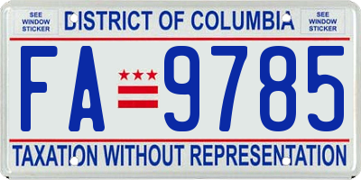 DC license plate FA9785