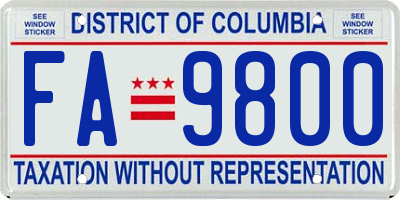 DC license plate FA9800