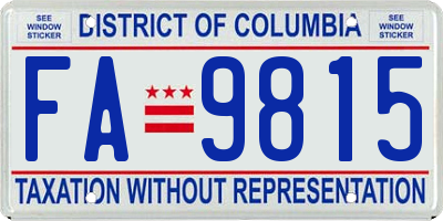 DC license plate FA9815