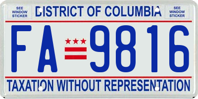 DC license plate FA9816