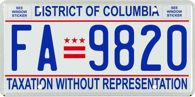 DC license plate FA9820