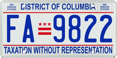 DC license plate FA9822