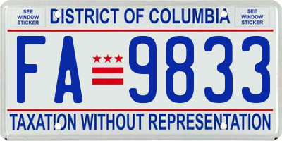 DC license plate FA9833