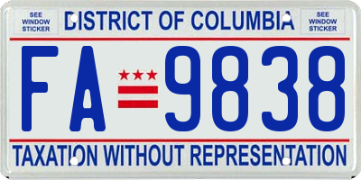 DC license plate FA9838