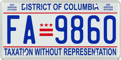 DC license plate FA9860