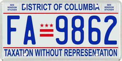 DC license plate FA9862