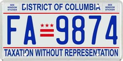 DC license plate FA9874