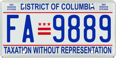 DC license plate FA9889