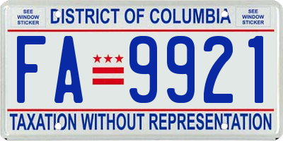 DC license plate FA9921