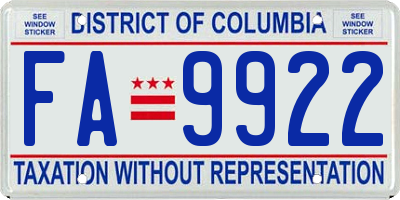 DC license plate FA9922